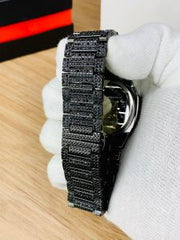 NEW Watch Collection Black Stone / Blacked Iced Out Stain-Less Steel Chain Watch For Mens Fashion (Black Without Box)
