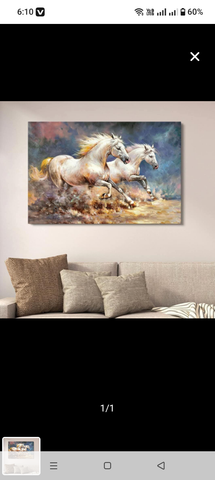 Two Galloping White Horses On The Plains Canvas Wall Art With Double Tape | 12x16 Inches
