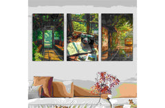 Set Of 3 Nature Art Wooden Frames For Wall Decoration / Sticky Photo Tile