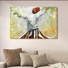 Darwaish & Sufism Canvas Art Depicting Whirling Dervish With Double Tape | 12x16 Inches