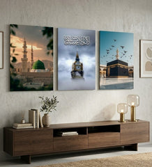 3 Frame Wooden Wall Art Set (8x11 Inch) – Sticky Wooden Tiles with Adhesive Tape for Easy Wall Decoration