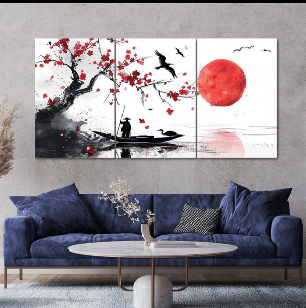 3pcs Red Moon Design Stickytiles Frames Providing Artistic Style Elegant Look Modern Appearance