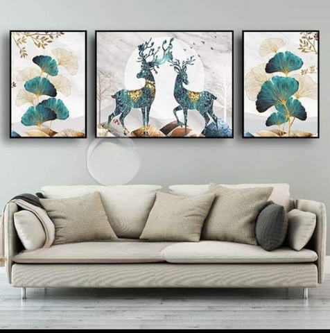 3pcs Leaf And Deer Design Stickytiles Frame Providing Unique Nature Inspired Artwork Elegant Look