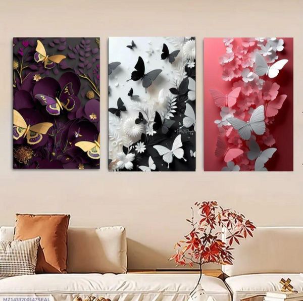 Set of 3 Butterfly Wall Frames – Wooden Decorative Art with Double Tape for Easy Mounting